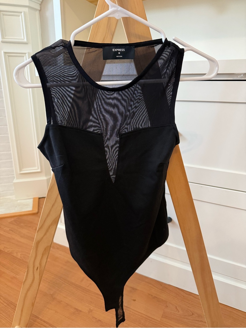 Express Black Mesh Panel Sleeveless Bodysuit